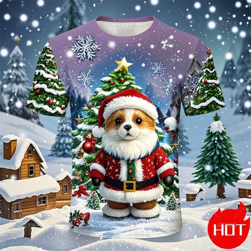 Summer Fashion 3D Printed Merry Christmas T-shirt Cute Santa Claus Christmas Tree Pattern Clothing Men's Fun Street Tops