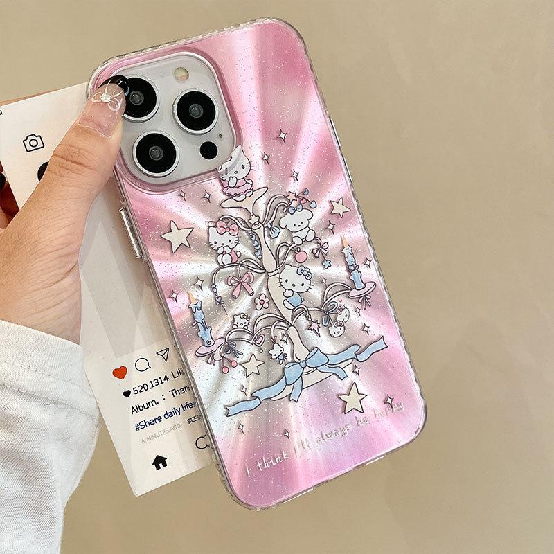 Милый защитный чехол Katie Подходит для чехла для мобильного телефона IPhone16 Apple 15 Браслет 14 13 Аврора Перо Пряжа Жесткий чехол