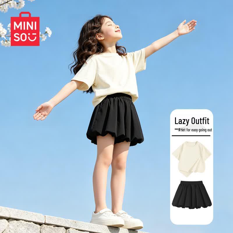 MINISO Girls' 2026 Fashion Summer Short Sleeve T-Shirt Set