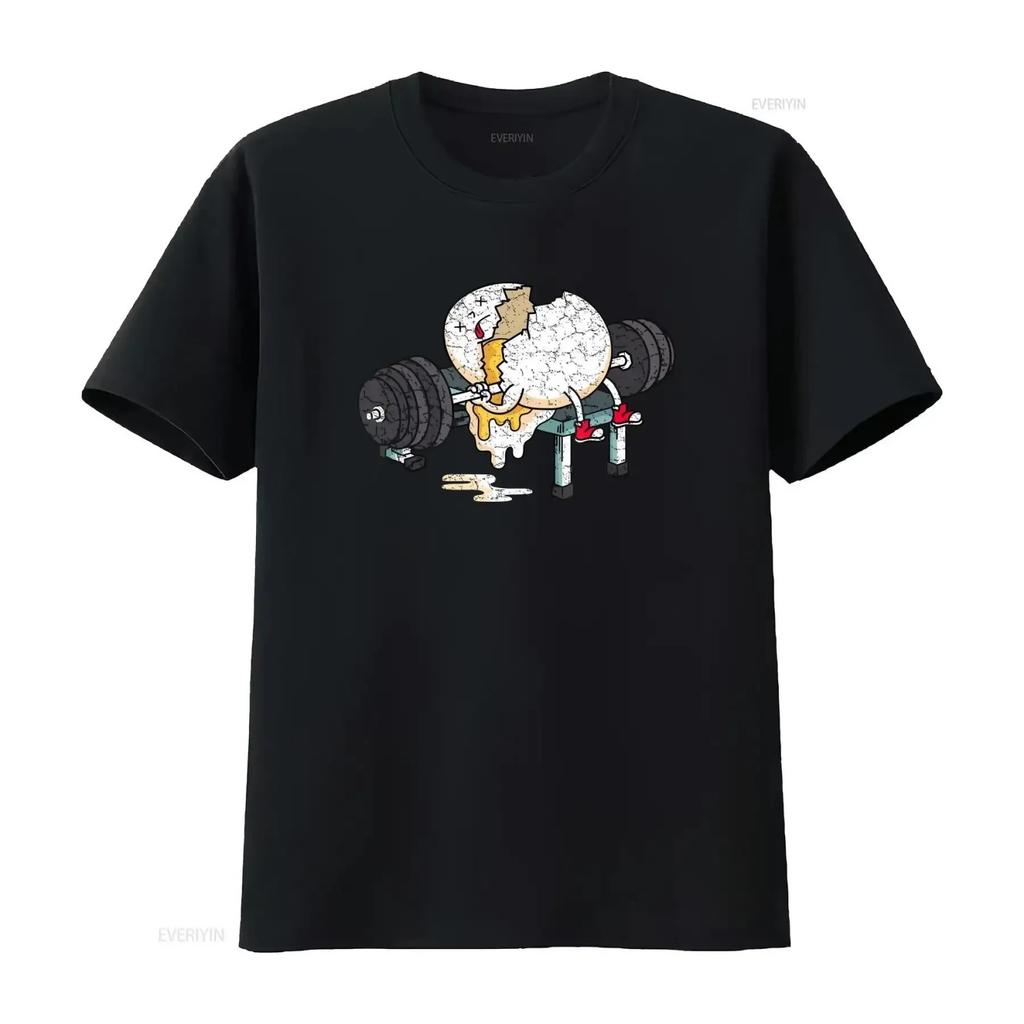 Funny Smashed Egg Fitness Gym Barbells Lifting Workout T Shirt vintage Washed Stylish Soft Top For Everyday Wear