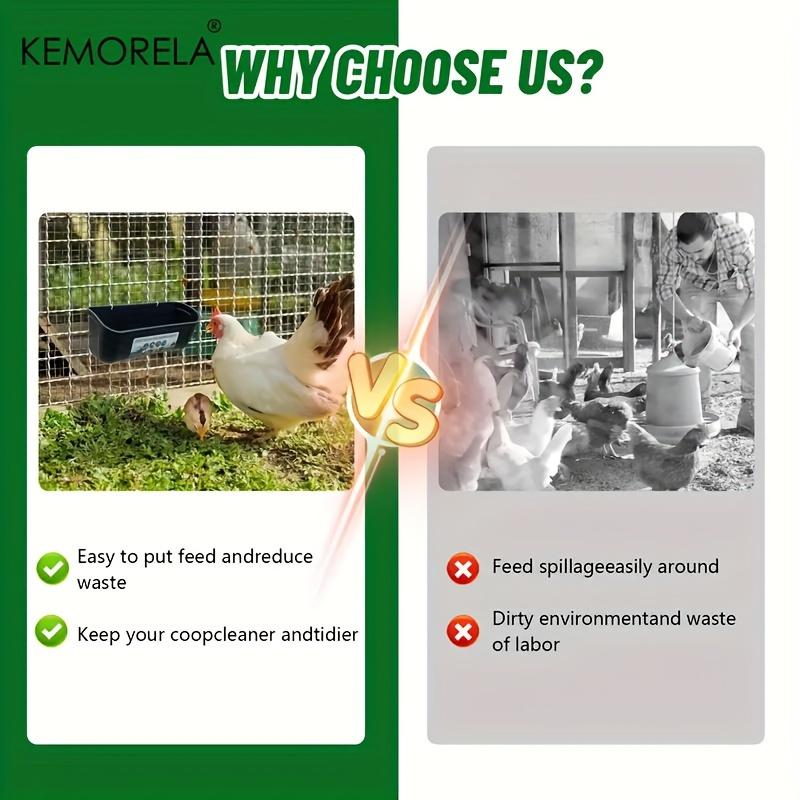 KEMORELA 1 шт. Больмая подвесная кормушка для кур - Конструкция без беспорядка для домашней птицы, уток, гусей - Прочная, монтируемая на забор, вместительная миска
