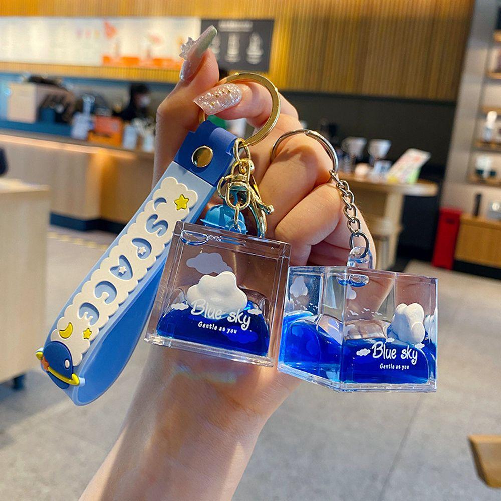 Подвеска Blue Sky Oiled Accessories Quicksand Keychain Car Key Ring Square Bottle Acrylic Keyring