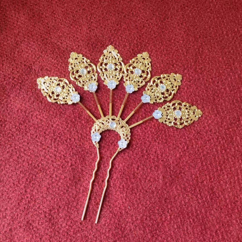 Flower Thai Hair Sticks Gold U-shaped Hair Fork Antique Ethnic Style Hair Accessories  Daily