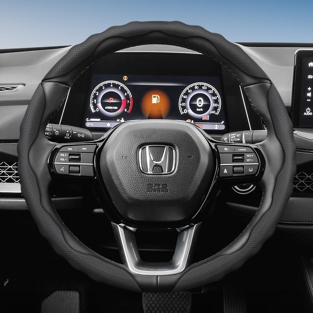 ZAG1 Steering Wheel Cover Suitable for Honda, Wave-Shaped Sporty Design, Breathable Leather, Segmented Design, Non-Slip, Sweat-Absorbent Protective C