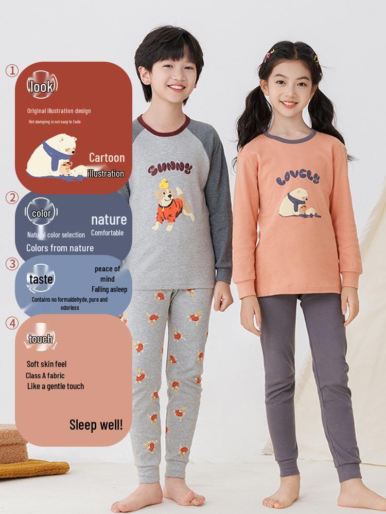 2025 Kids' Autumn Warm Cotton Pajama Set - Boys' & Girls' Long Johns & Raglan Homewear