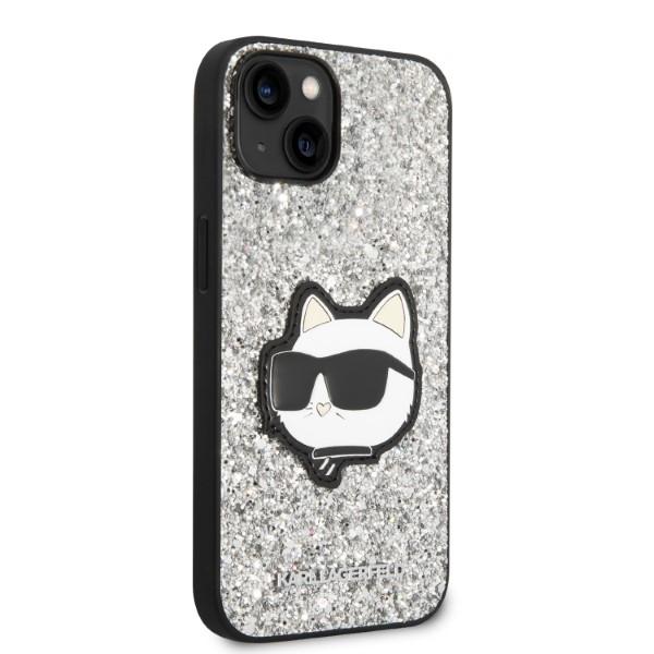 Etui do iPhone 14 Karl Lagerfeld Glitter Choupette Patch srebrny