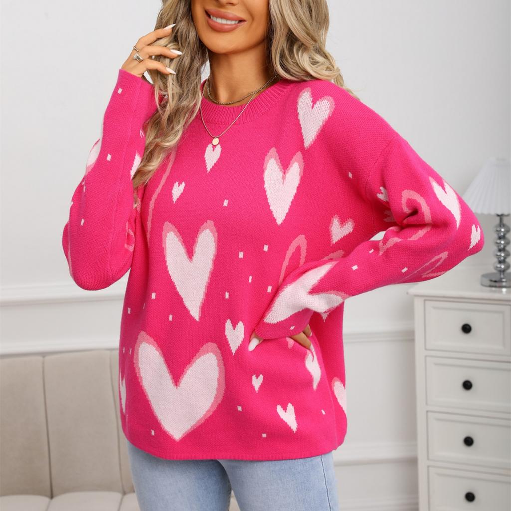Женский модный свитер в форме сердца, свободный и универсальный вязаный пуловер на День святого Валентина