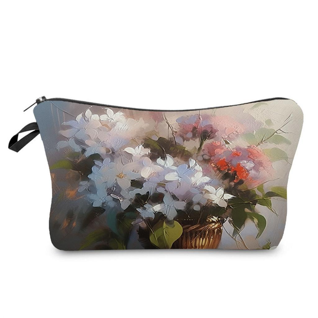 Women Oil painting of flowers Print Cosmetic Bag Toiletries Organize Travel Storage Case 6386