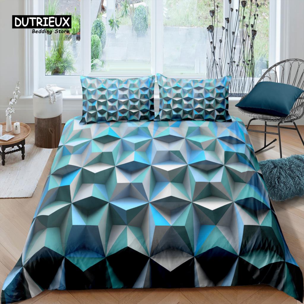 Home Living Luxury 3D Doodle Rhombus Bedding Set Smiley Duvet Cover Pillowcase Queen and King EU/US/AU/UK Size Comforter Bedding