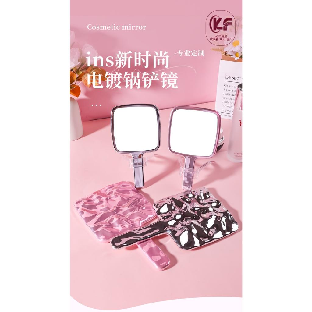 Electroplating Advanced Handheld Wind Student Makeup Mirror, Retro Home Ins Wind, Portable Bathroom Dormitory Handheld Mirror
