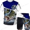 Новинка, мужские и женские футболки/шорты/костюмы с 3D принтом рыбы, камуфляж Harajuku, одежда для рыбалки, охоты, кемпинга, модный комплект спортивной одежды на открытом воздухе