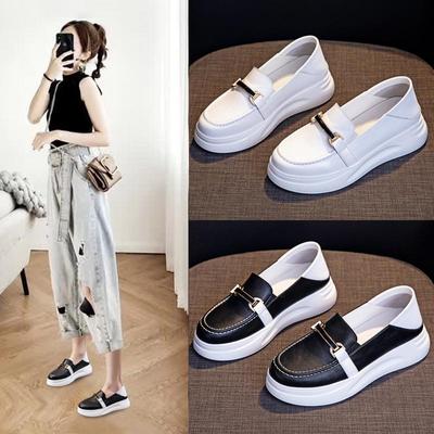 Женские белые мокасины из натуральной кожи без застежек - коллекция весны 2025 г., толстая подошва, повседневные, визуально увеличивающие рост, двусторонние.