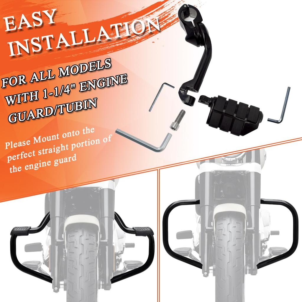 FOVPLUE Highway Foot Long Angle Adjustable Highway Pegs for Harley Street Electra Road Dyna with Engine Black 1.25" Pegs, Touring, Glide, Glide, King,