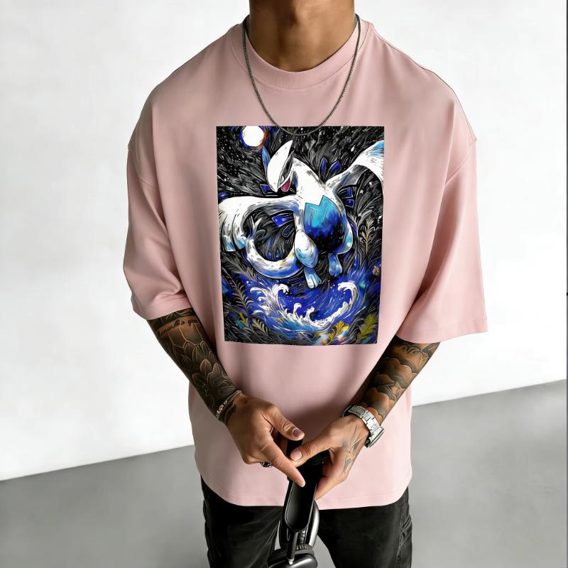 Pokémon Anime Lugia Printed Cotton Tshirt 2026 Summer Mens and Womens Loose Casual Street Versatile Trend Short Sleeved Top