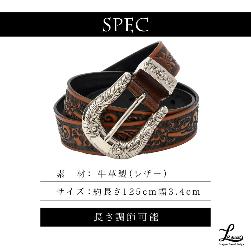 Laquest Sheridan Резной Кожаный Ремень с Тиснением в Западном Стиле для Мужчин с D-Пряжкой (Кремовый цвет)