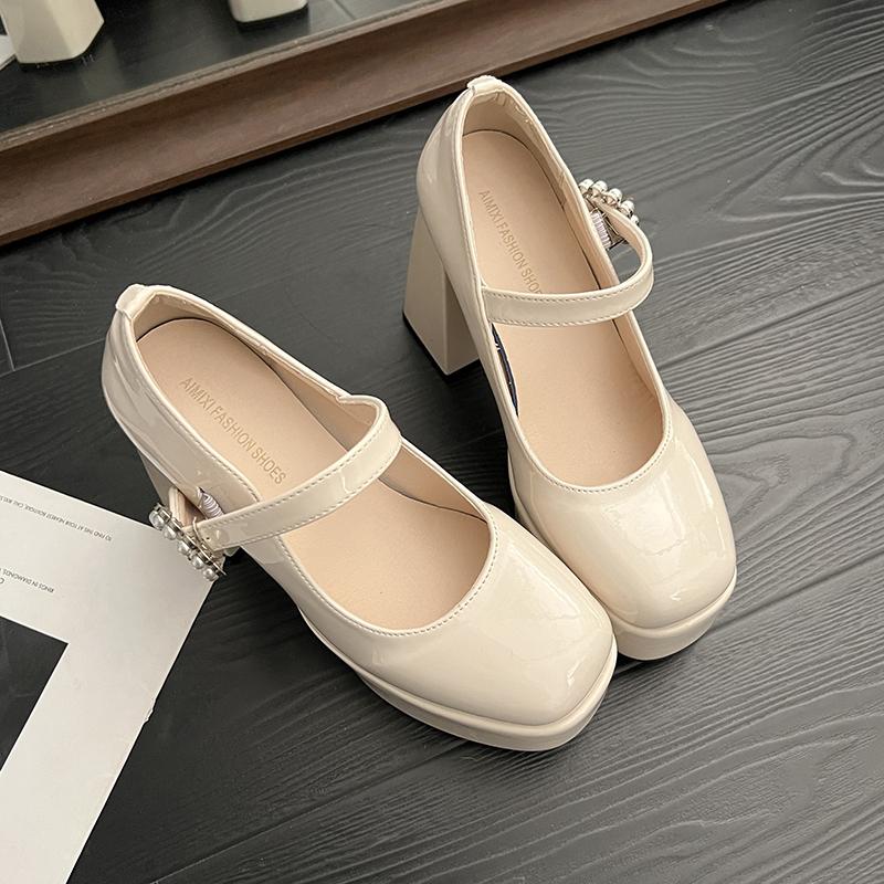 Fashion Women's Super High Heel Mary Jane Shoes Fall New Square Head Shallow Mouth Waterproof Platform Thick Heel Shoes