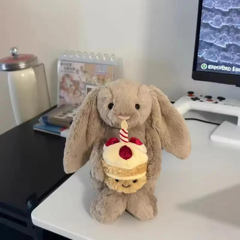 Новинка для Jelly 31 см Застенчивый кролик Бонни, держащий торт на день рождения, плюшевая кукла, сопровождающая кошек, собак и домашних животных, праздничный подарок.