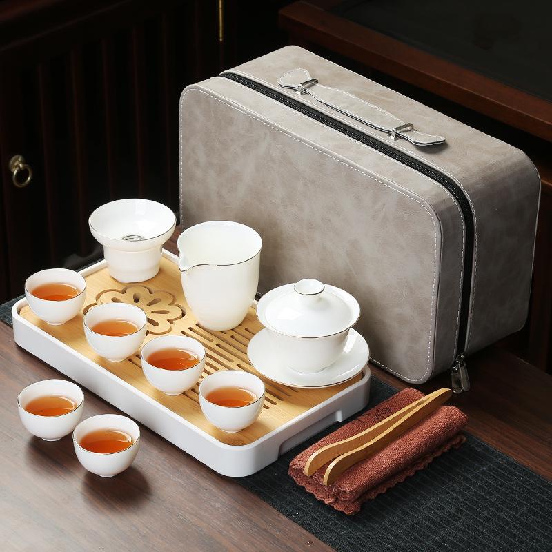 Business Bank Company Corporate Festival High-end Gift Set Suet Jade Porcelain Travel Tea Set