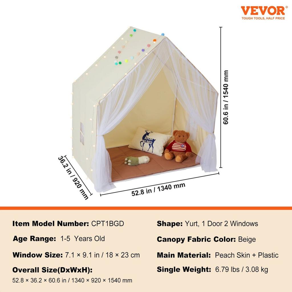 Kids Play Tent Kids Tent for 1-5 Years Old Yurt Toddler Tent with Mat Lamp