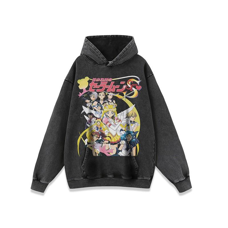 Unisex Oversized Anime Print Hoodie Cotton Long Sleeve Streetwear Loose Fit Casual Sweatshirt