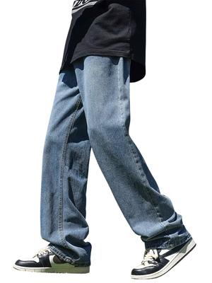 [YAYOKYA] Мужские джинсы с широкими штанинами, Эластичный пояс, Большие размеры, Свободный крой, Штаны-шаровары, Свободные брюки, Брюки-гаучо, Повседневные, Простые, Стильные, А
