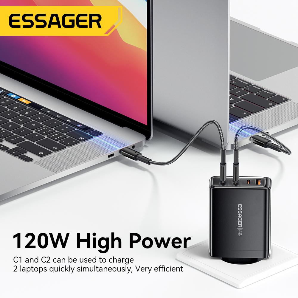 Essager 120W GaN USB Type C Charger Laptop 100W PD Fast Charge for Macbook Air M1 M2 Pro IPhone Samsung 65W Tablet Phone Chagers