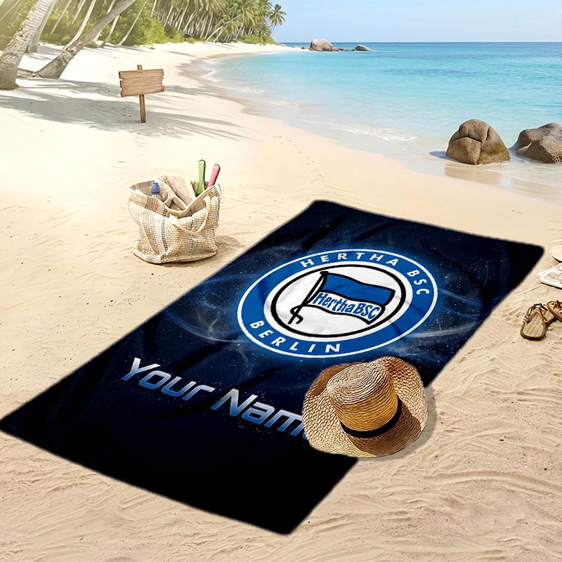 hertha bsc Personalized Printed Beach Towel Soccer Logo Support Custom Name Text Absorbent Towel For Sport Travel Special Gift