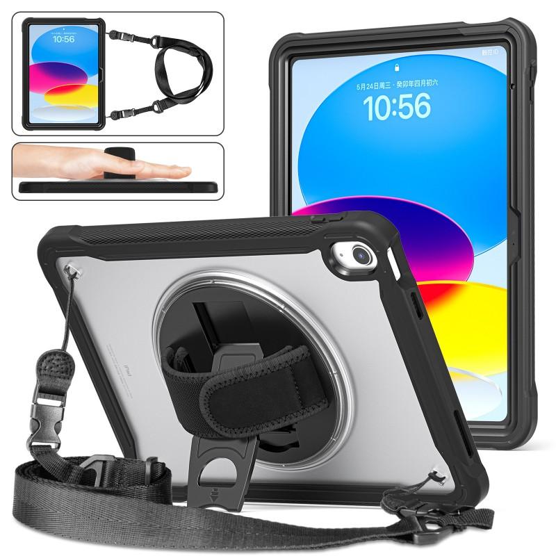 IPad 11th Gen Case With Rotating Stand Transparent Black TPU Cover Sleep/Wake Support Anti-Fingerprint Matte Finish