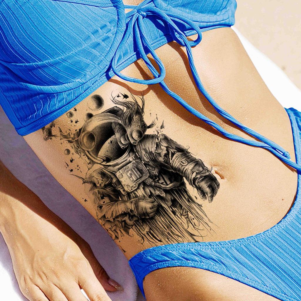 6 Sheets Black Space Temporary Tattoos For Adults Geometric Planets Fake Tattoo Universe Astronaut Galaxy Tatoos For Women Men