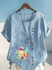 Women's Fashion Cute Chick Print Round Neck Short Sleeve T-shirt Casual Cotton Linen Graphic Shirt Leisure Loose Summer Blouse Tops