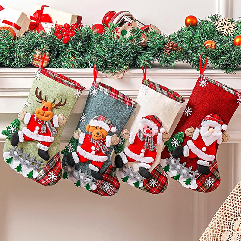 1Pc Christmas Stockings Gift Bag Decorations Snack Bag Candy Snowman