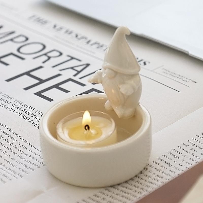 Elegant Christmas Candle Holder for Home Decor Ceramic Santa Claus Tealight Candles Holder for Christmas Table Centerpiece