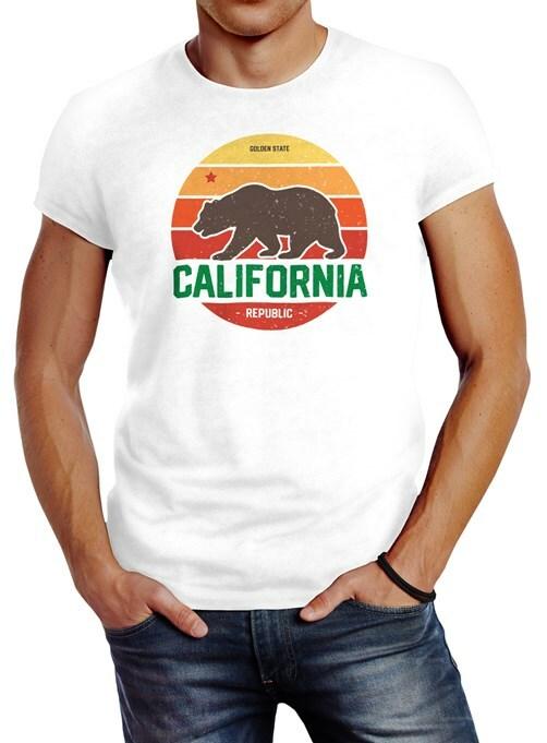 Men's California Retro California Bear Summer Slim Fit Cotton T-Shirt-