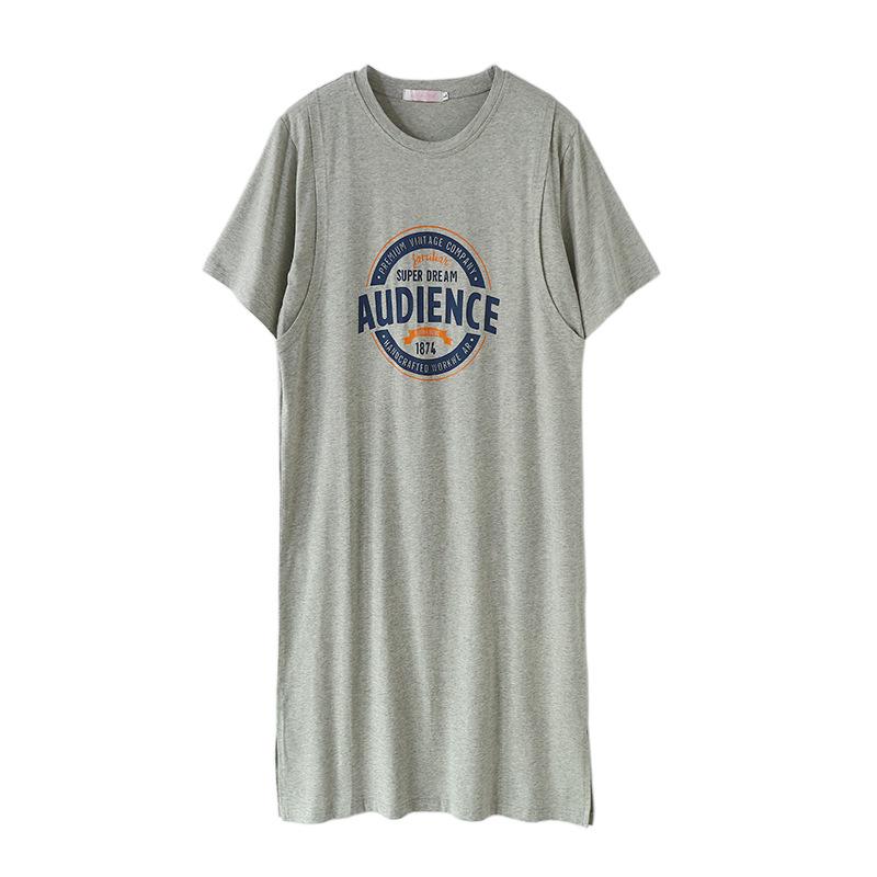 Платье для кормления грудью из чистого хлопка с коротким рукавом - Ночная сорочка средней длины для беременных/послеродовая для стильной мамы