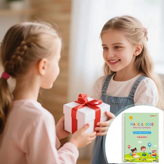 4Pcs Grooved Writing Practice Book with Pens Refills Pencil Gripper Reusable