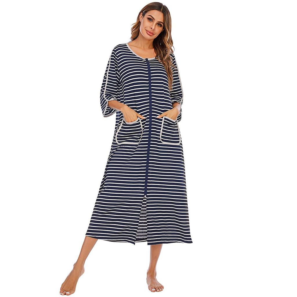 Олень Женский Халат для Беременных Пижама Родовое Платье Больничный Полосатый На Молнии Длинный Для Родов Кормления Грудным Молоком Послеродовой Ночные Сорочки