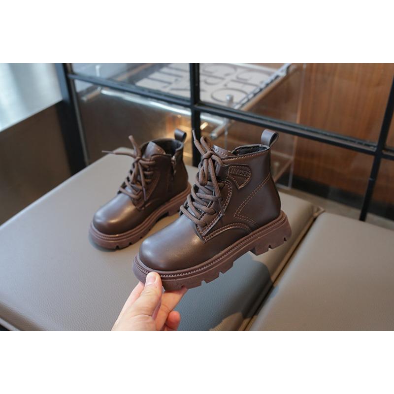 Осенняя мода ретро детские ботинки мальчики и девочки короткие ботинки нескользящие кожаные ботинки одинарные ботинки