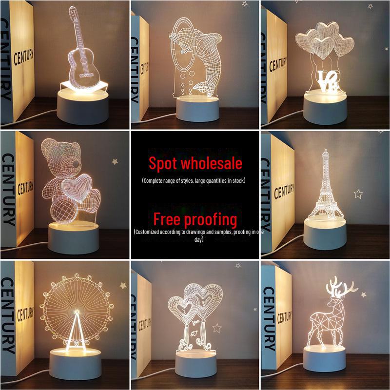 3D-светодиодный ночник: Креативный прикроватный светильник для защиты глаз в спальне, питание от USB, энергосберегающий, идеально подходит для общежитий и девочек.