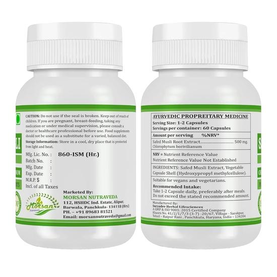 Morsan Nutraveda Safed Musli (Chlorophytum Arundinaceum) Extract Capsule | 60 X 500 Mg Veg Capsules | Enhances Immune Function (Pack of 2)
