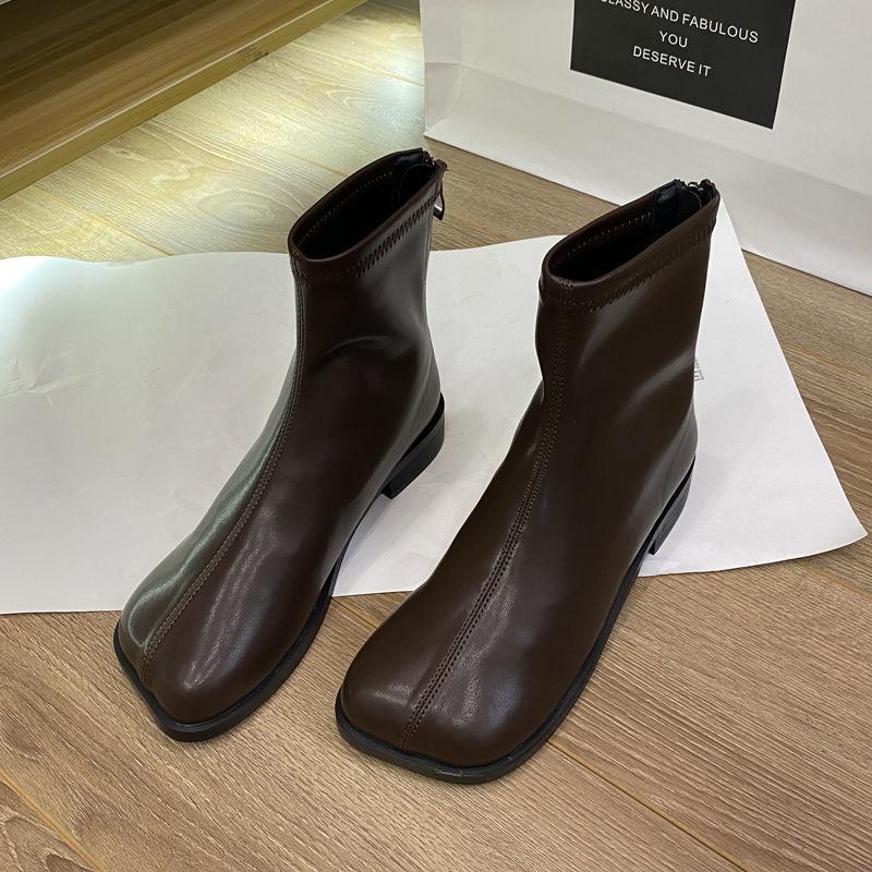 Footwear Work Female Ankle Boots Elegant with Low Heels Short Shoes for Women Brown Booties Goth Trend 2024 High Quality Y2k Pu