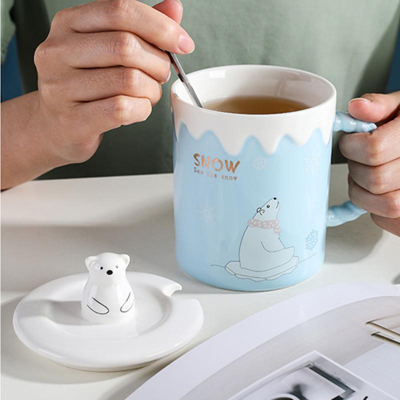 Милые керамические кружки для кофе эспрессо с изображением белого медведя, чашка для завтрака на кухне, переносная фарфоровая кружка для питья чая и воды для пары и семьи