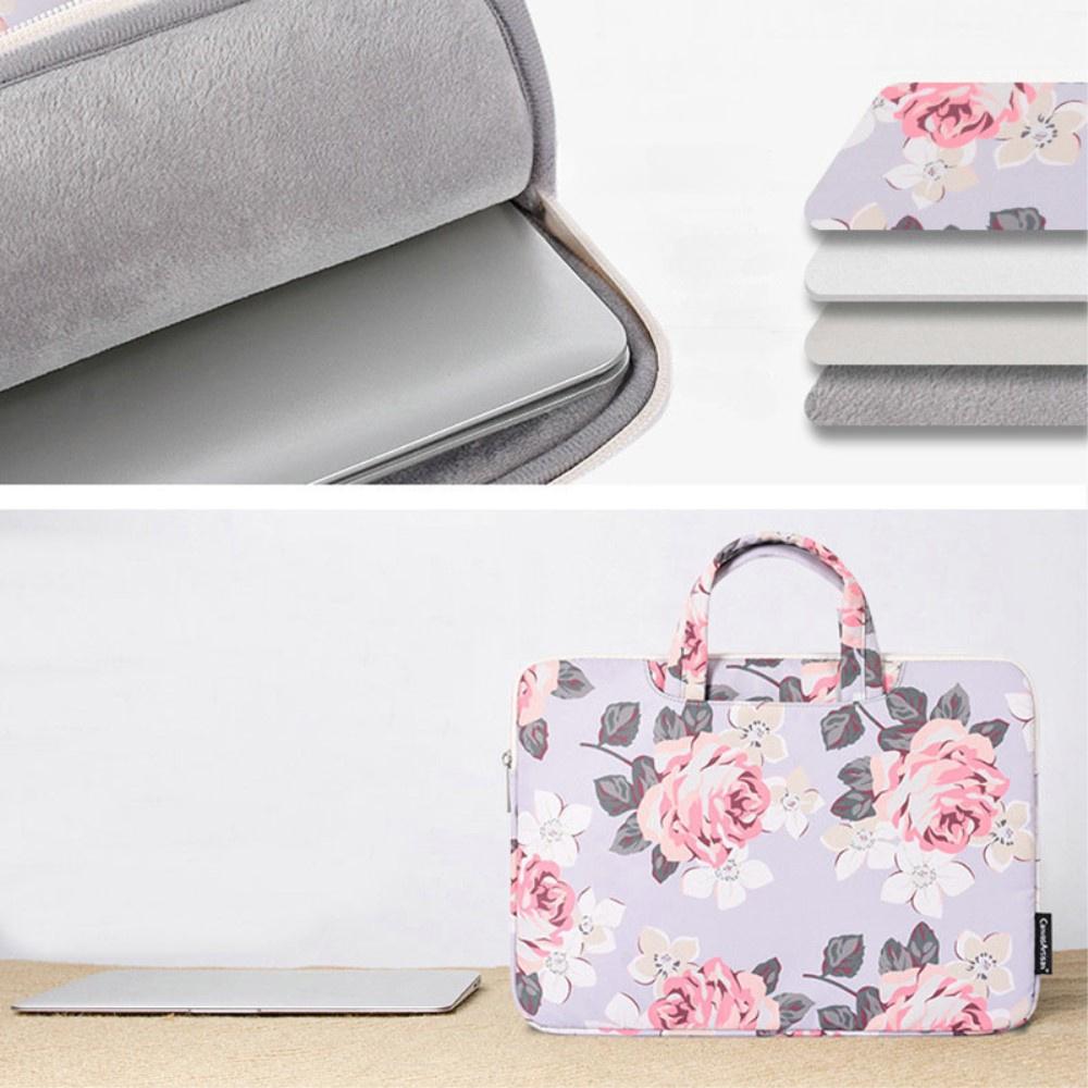 13" Laptop Bag with Rose Print and Handle - Gray