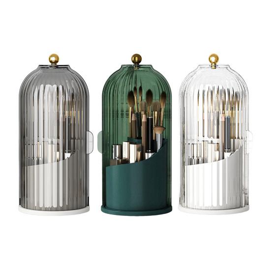 Вращающийся держатель для кистей для макияжа Скрытый держатель для зубных щеток с выдвижной крышкой Многосекционный пылезащитный органайзер для макияжа для туалетного столика в ванной