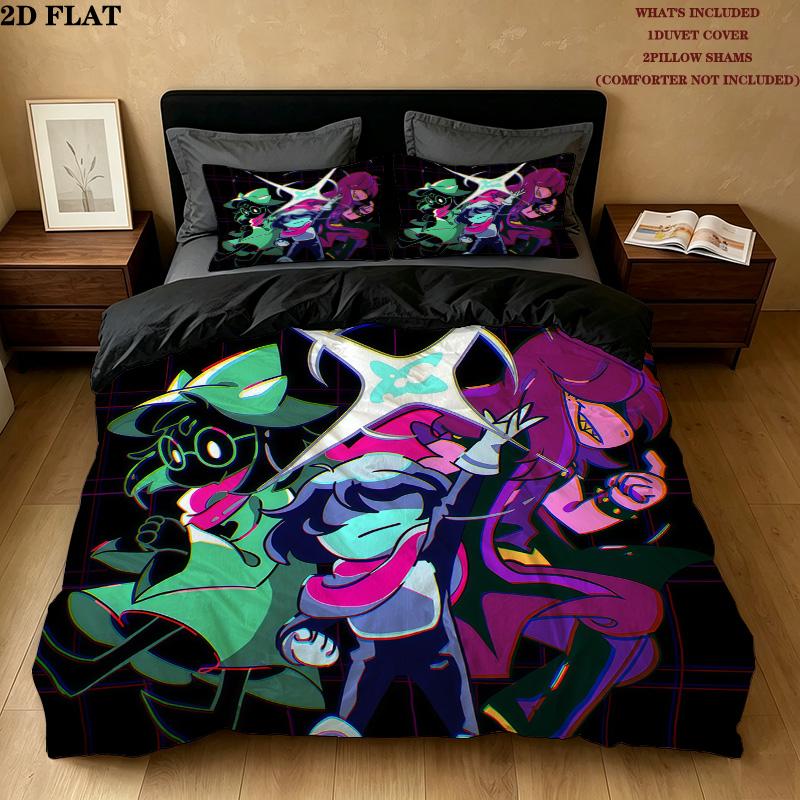Deltarune Pattern Bedding Quilt Set Home Decoration Gift (1 * duvet cover + 2 * pillowcase without core)