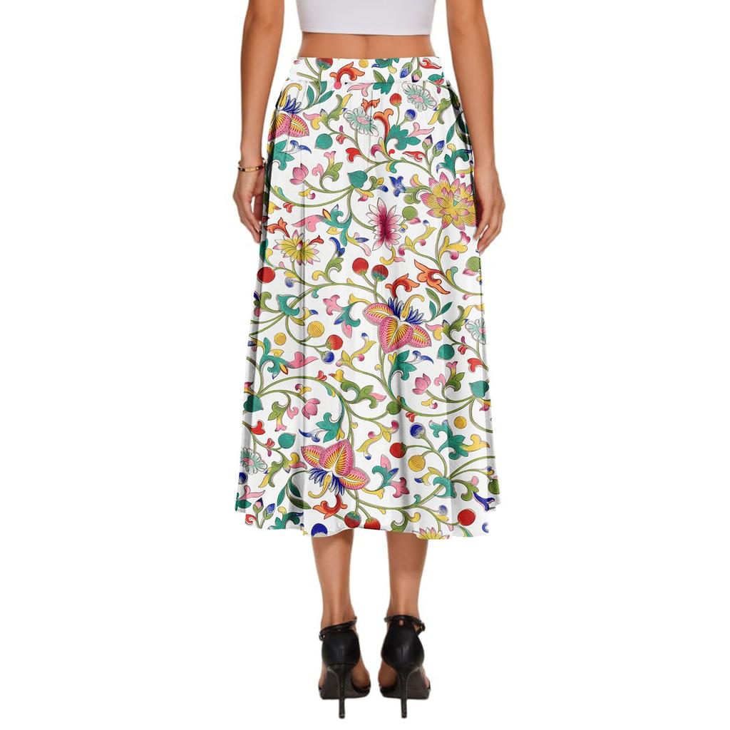 Women's Skirt Bohemian Flower Skirt Solid Color Casual Temperament With Pockets Skirt