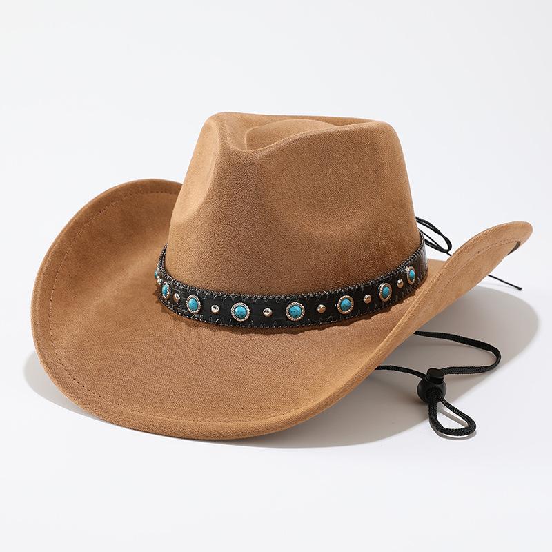 Western cowboy hat Tibetan ethnic style turquoise jazz hat fashion autumn and winter woolen hat warm big brim suede