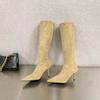 European and American niche temperament suede high-heeled boots 2025 autumn and winter new pointed thin heels but knee zipper tall tube