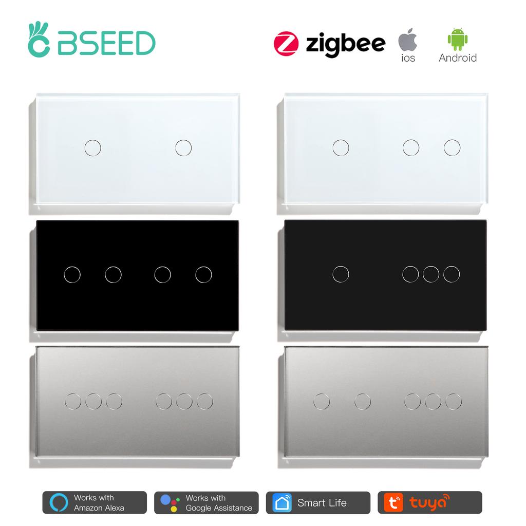 BSEED 2/3/4/6-клавишный Zigbee Умный EU Одиночный Фаза 157 мм Сенсорный Выключатель Света Стеклянная Панель Умный Переключатель Совместим с Alexa Smart Life