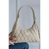 Cream Women's Quilted Patterned Baguette Bag