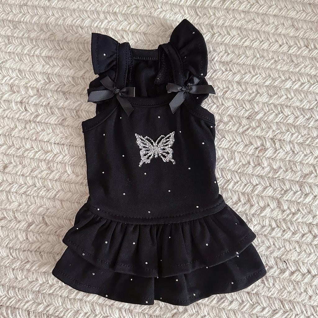 3XS-XL Cotton Pet Dress Summer Spring Butterfly Rhinestone Princess Dress with Flutter Sleeves for Cats and Dogs